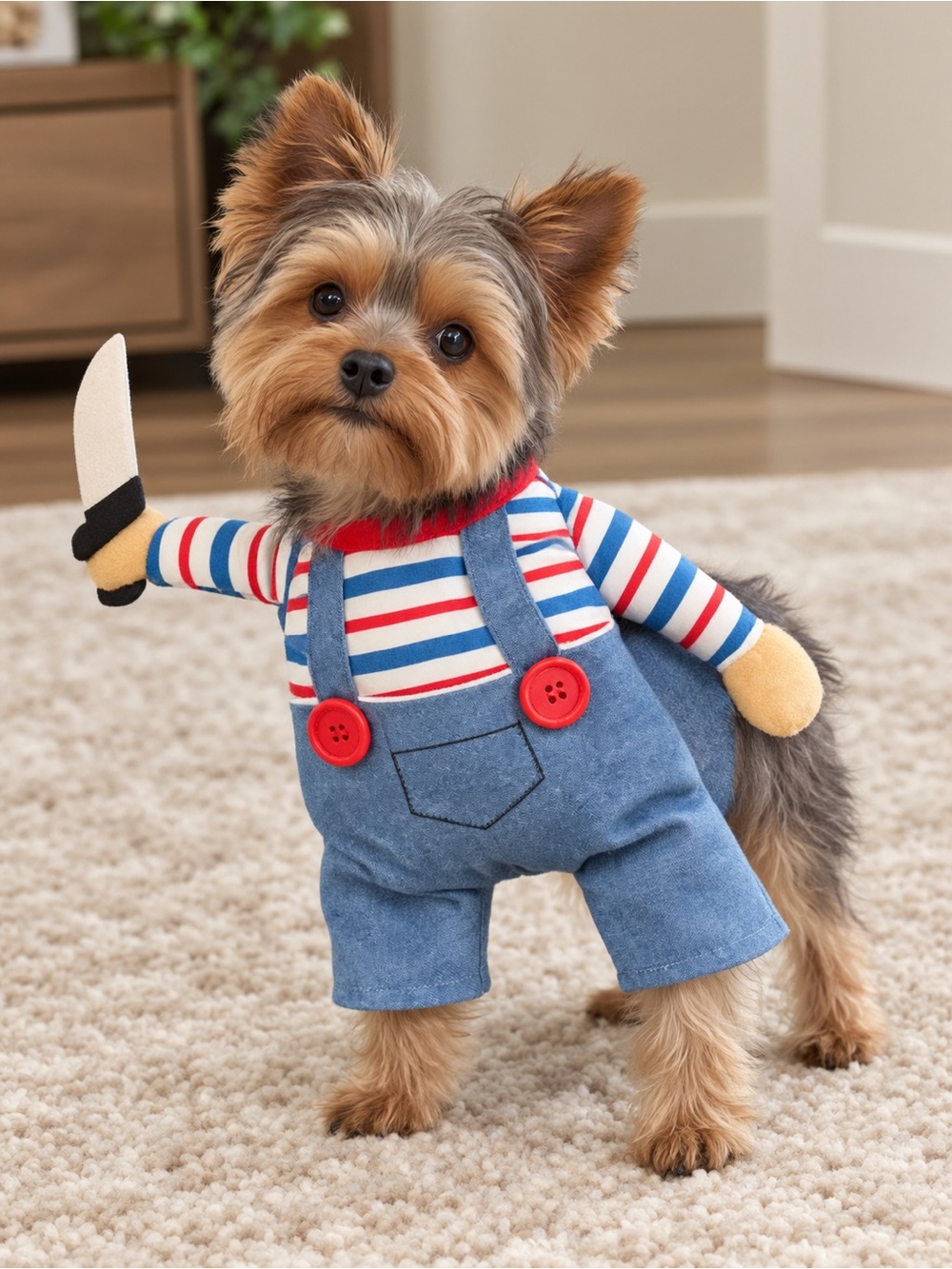 Chucky Striped Red & Blue Pet Costume Overalls for Dogs - Picture 2 of 5